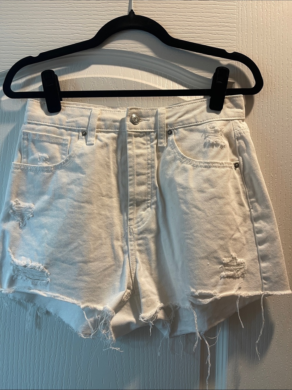 Women’s Wild Fable Super High Rise White Distressed Denim Shorts